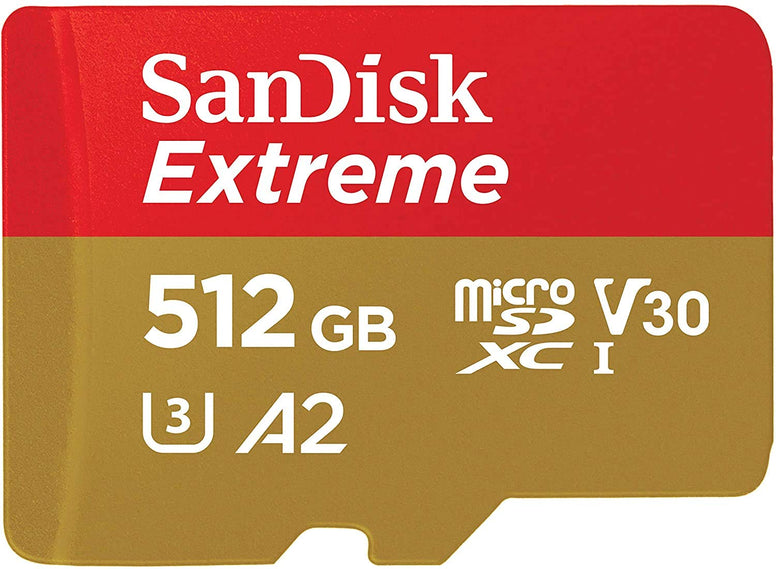 SanDisk Extreme 512GB V30 A2 microSDXC Memory Card Works for DJI Drones Works with Mini 3 Pro, Mini 3, DJI RC (SDSQXA1-512G-GN6MN) Bundle with (1) Everything But Stromboli Micro SD Card Reader