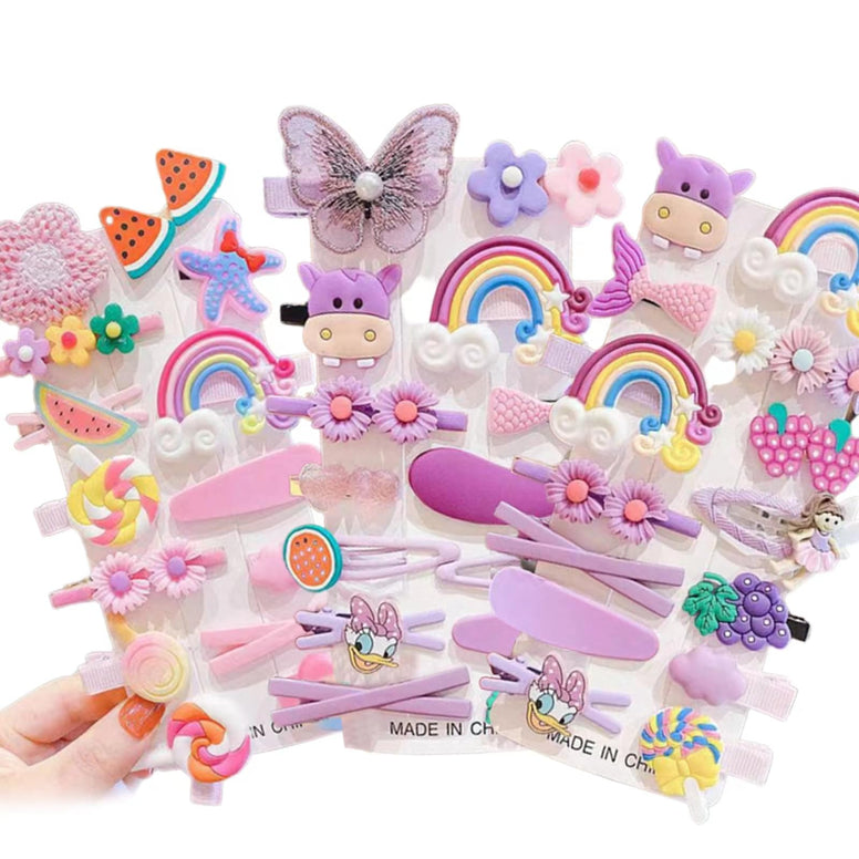 42 Pcs Cute Hair Clips Barrettes for Girls, Korean Princess Hair Accessories, Animal Fruit Rainbow Snap Hairpins for Kids Toddler Baby