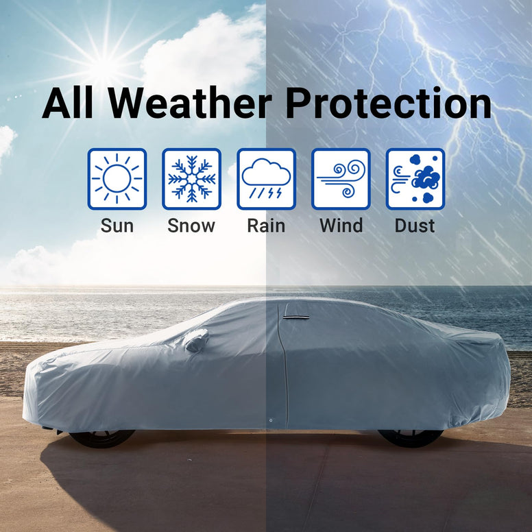 iCarCover 18-Layer Premium Car Cover Waterproof All Weather | Rain Snow UV Sun Hail Protector for Automobiles | Automotive Accessories | Full Exterior Outdoor Cover Fit for Sedan/Coupe (189-193 inch)