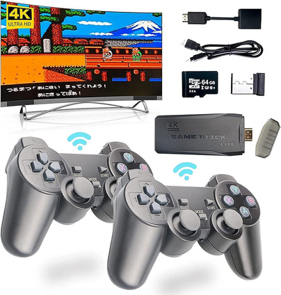 Boboolynn wireless retro game console, plug and play video games 4k hdmi output for tv, classic game stick built in 10000+ games with 9 emulators and 2 wireless controller 2.4g gift for kids & adults