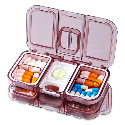Pill Box with 4 Compartments, Travel Pill Box, Pill Box with Tablet Divider (Pink)