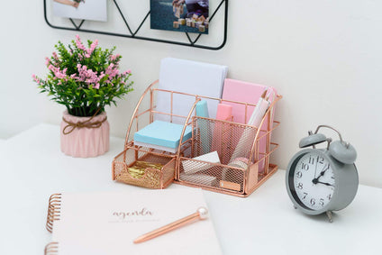 Rosework Rose Gold Desk Organizer | Drawer + Pen & Pencil Holder | 6 Compartments | Exclusive Rose Gold Edition