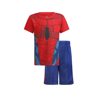 Marvel Avengers Spiderman Boys’ T-Shirt and Short Set for Toddler and Little Kids – Blue/Red (4 Years)