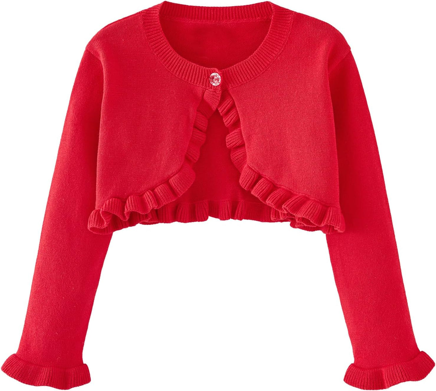 Girls’ Bolero Cardigan Long Sleeve Knitted Shrug Sweaters Button Closure Lace Ruffle Shawl Cropped Dress Up Tops Jacket