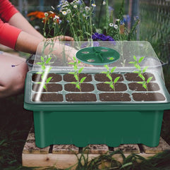 10 Set Seed Trays Seedling Starter Tray (12 Cells per Tray) with Adjustable Dome Lids and Base Plus Plant Tags Hand Tool Kit