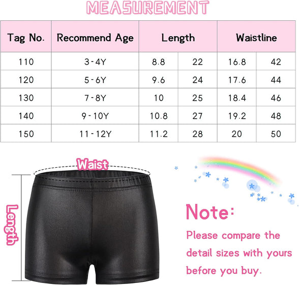 SEAUR - Girls Shorts for Dance Metallic Shiny Ballet Dance Shorts Stretch Slim Fit Athletic Gymnastics Short Performance Hot Pants for Ages 3-12