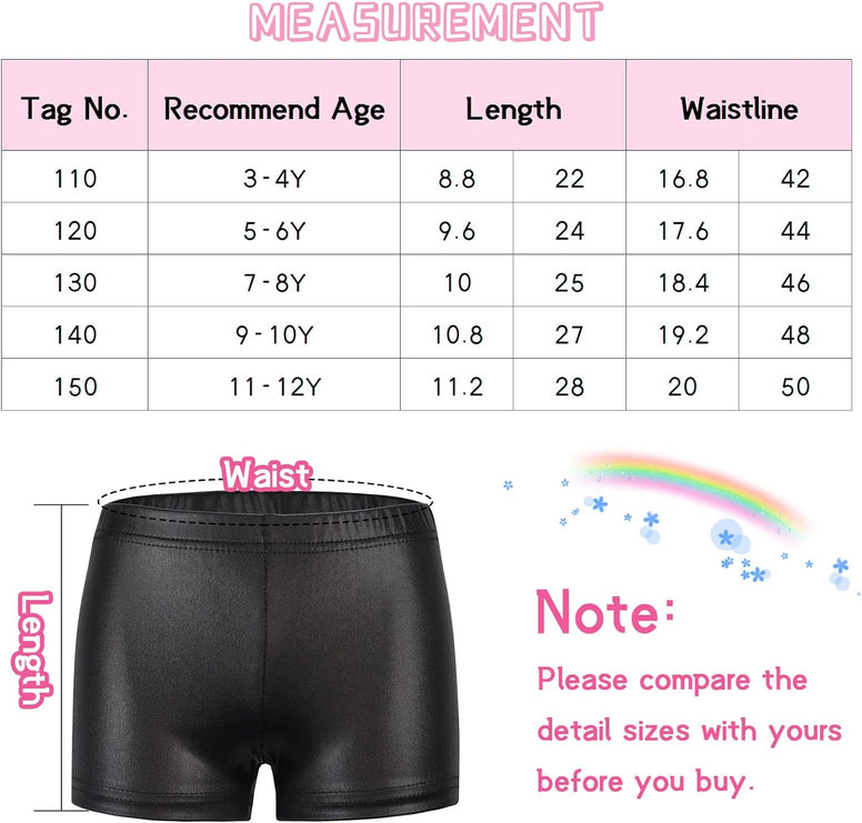 SEAUR - Girls Shorts for Dance Metallic Shiny Ballet Dance Shorts Stretch Slim Fit Athletic Gymnastics Short Performance Hot Pants for Ages 3-12