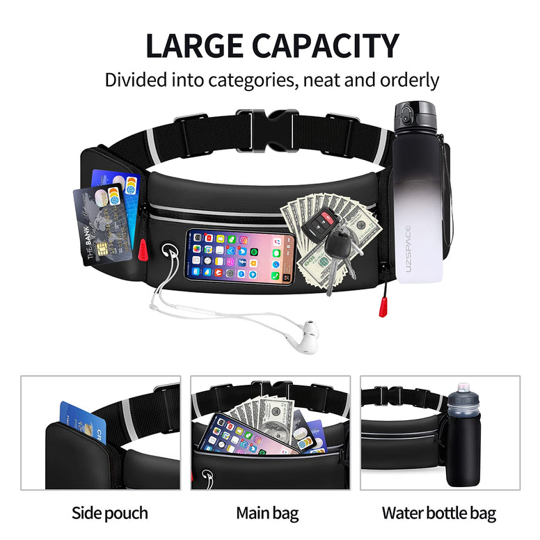 Yooumoga Hydration Running Belt for Women Men Running Fanny Pack with Foldable Water Bottle Holder for Walking No Bounce Adjustable Waist Pouch for Runners Jogging