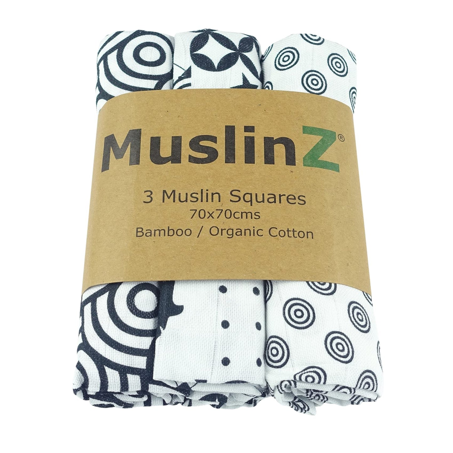 MuslinZ Sensory Muslin squares in Black and White for Visual Stimulation and Sensory Play Bamboo/Organic Cotton mix (70x70cms)