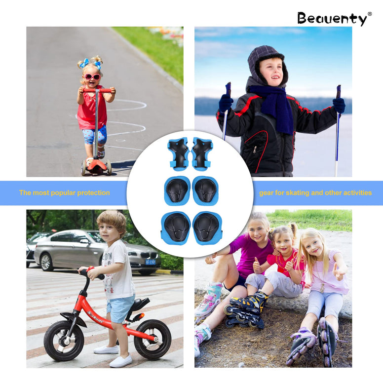 Beauenty Kids Protective Gear Set,Adjustable Kids Knee Pads Elbow Pads Wrist Guards for Skating Cycling Bike Rollerblading Scooter