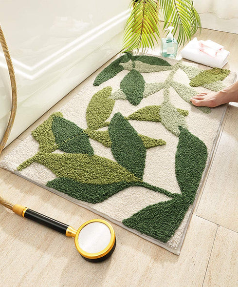 Green Leaves Bath Mats Bathroom Rugs Non-Slip Soft Microfiber Absorbent Machine Washable Entrance Doormat for Bathroom Floor Tub Shower 17.5 X 25.5 Inches