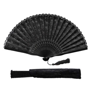 Eastern Wind Black lace hand folding fan, handheld foldable rave fan 8.5in