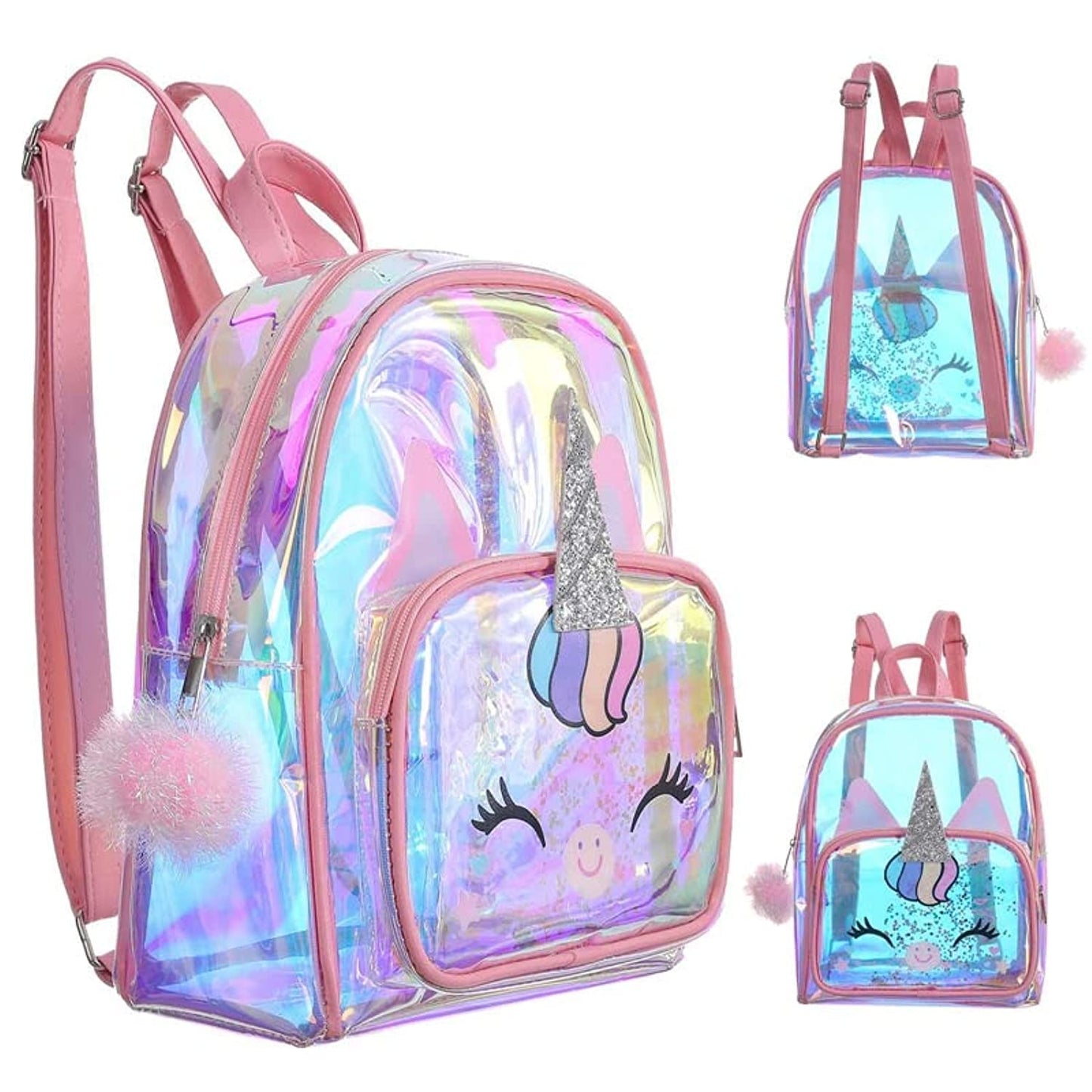 Bags for Girls Kids – Unicorn Multicolor School Transparent Jelly Shine 4D Backpack