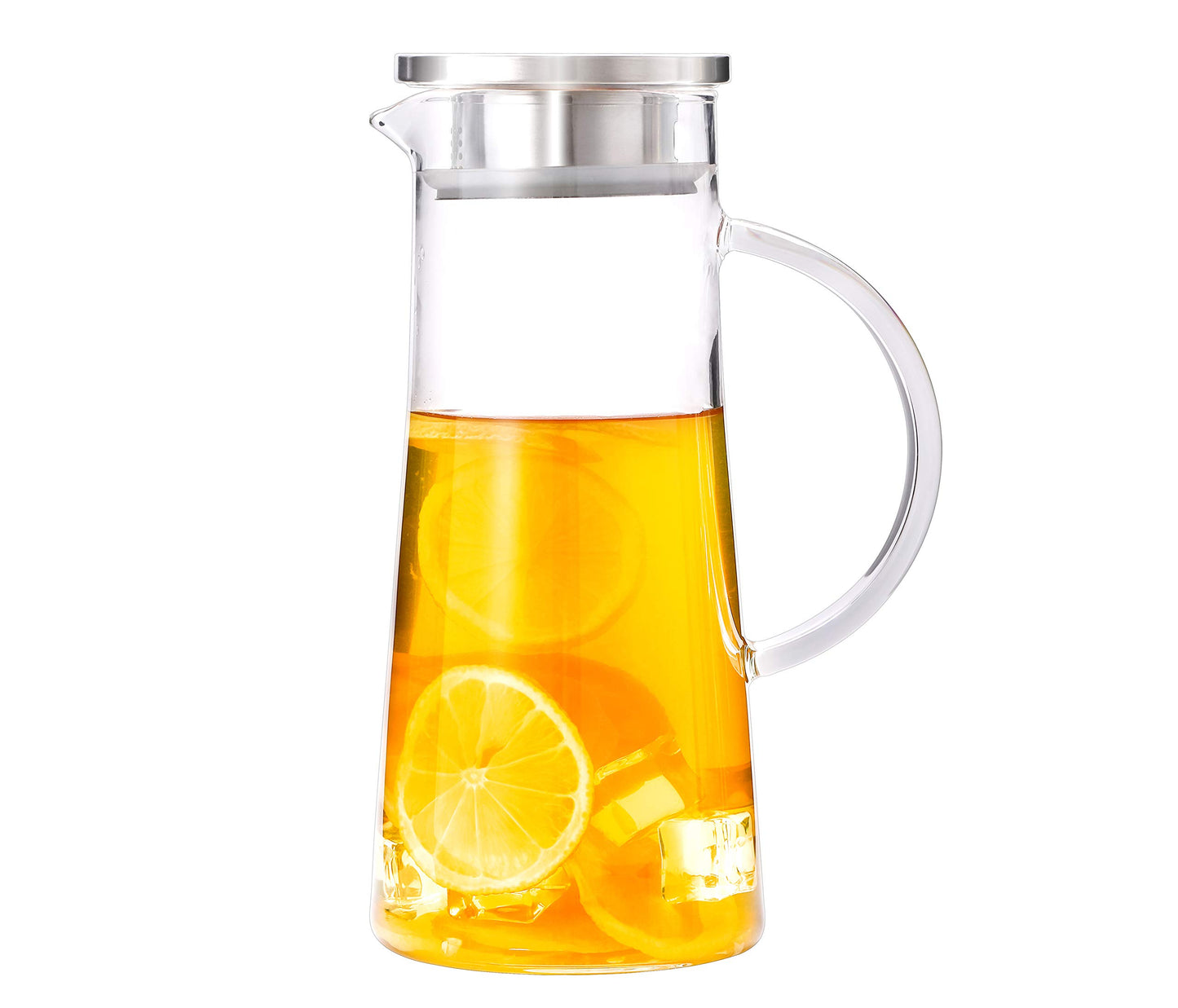 1.5 Liter 50 Ounces Glass Water Pitcher with Lid and Handle,Juice Pitcher,Cold Water Pitcher,Heat Resistant Glass Carafe Pitcher with Lid for Tea,Juice,Milk, Cold or Hot Beverages