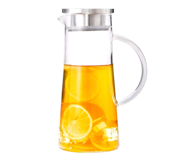 1.5 Liter 50 Ounces Glass Water Pitcher with Lid and Handle,Juice Pitcher,Cold Water Pitcher,Heat Resistant Glass Carafe Pitcher with Lid for Tea,Juice,Milk, Cold or Hot Beverages