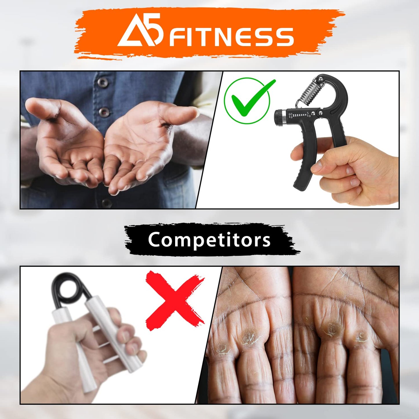 A5 Fitness Hand Grip Strengthener for wrists, fingers, and forearm