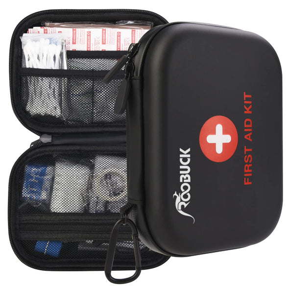 Roobuck First Aid Kit for Hiking, Backpacking, Camping, Travel, Car & Cycling. with Waterproof Laminate Bags You Protect Your Supplies! Be Prepared for All Outdoor Adventures or at Home & Work (Black)
