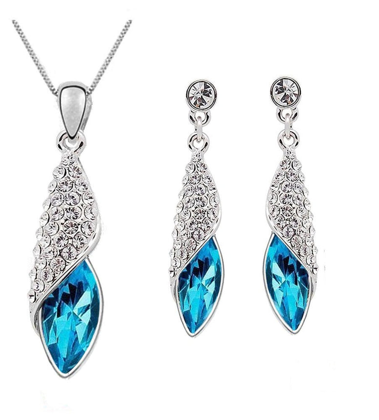 Shining Diva Fashion Blue Crystal Pendant Necklace Jewellery Set With Earrings and Bracelet For Girls and Women