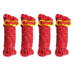 4 Pack Reflective Guy Lines 4mm Tent Cords High-Strength Lightweight Camp Ropes with Aluminum Adjuster Tensioner Fits Camping Tent, Hiking, Camping, Outdoor Activity (Red)