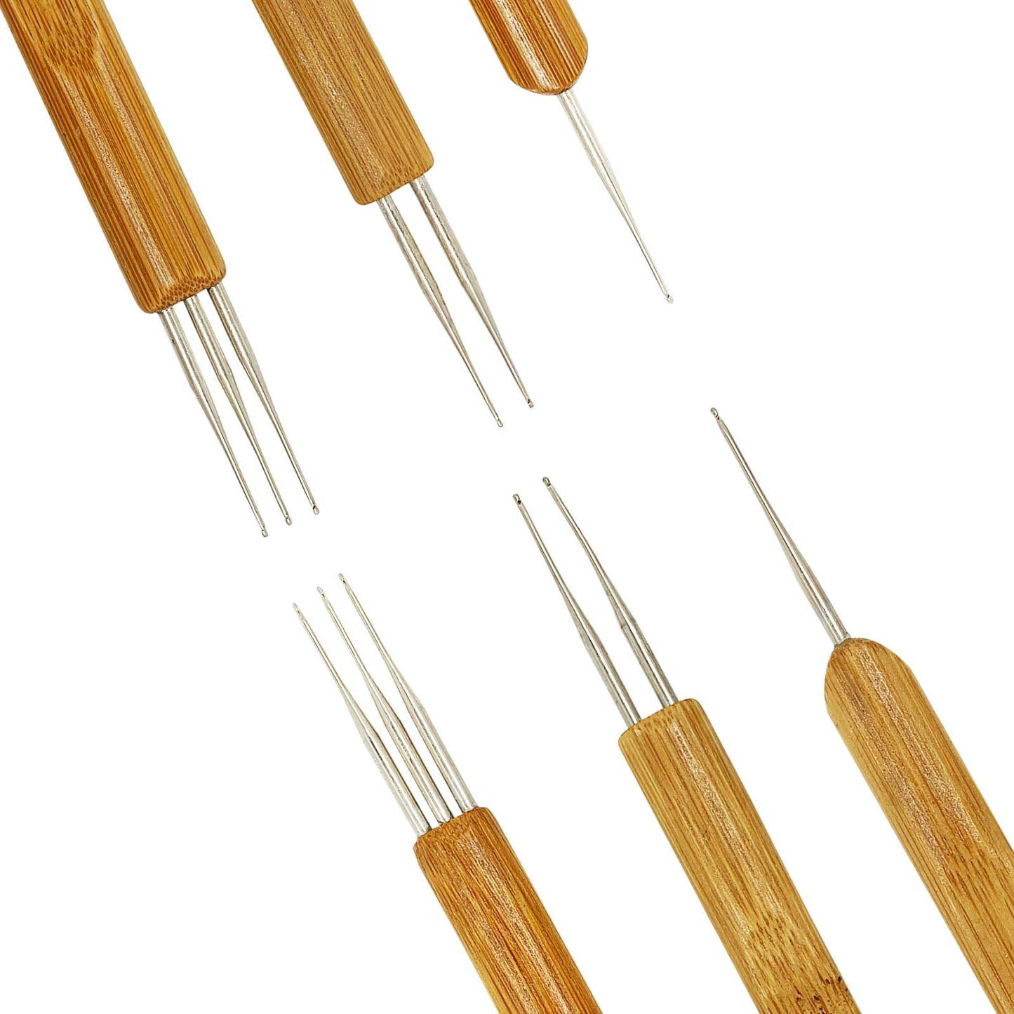 DELFINO Dreadlocks Crochet Hooks Set, with Bamboo Handle, Hair Weaving Needle Dreadlocks Interlock Needle Tool for Braid Craft, Dreadlocks, Gift to Friends, Lovers or Families who Have the Dreadlocks.