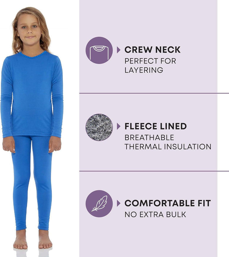 Rocky Thermal Underwear For Girls (Long Johns Thermals Set) Shirt & Pants, Base Layer w/Leggings/Bottoms Ski/Extreme Cold (Blue - X-Large)