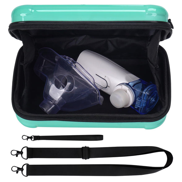 MGZNMTY Hard Travel Case for Portable Nebulizer, Handheld Inhaler Nebulizer Machine for Adults and Kids Carry Case with Shoulder Crossbody Rope and Mesh Pocket for Medicine, Light Green (Only Case)