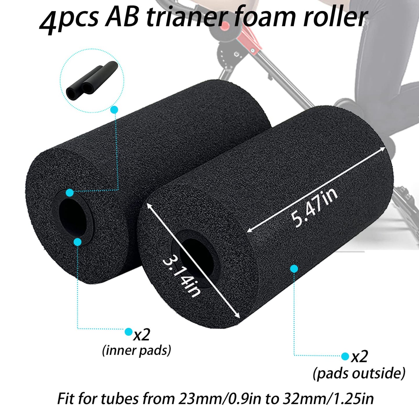 Foot Foam Pads Rollers Replacement, Pads for Leg Extension Curl Press Attachement, Weight Bench Tube Replacement Pads for Ab Exercise Machine Home Gym Equipment Part Accesories