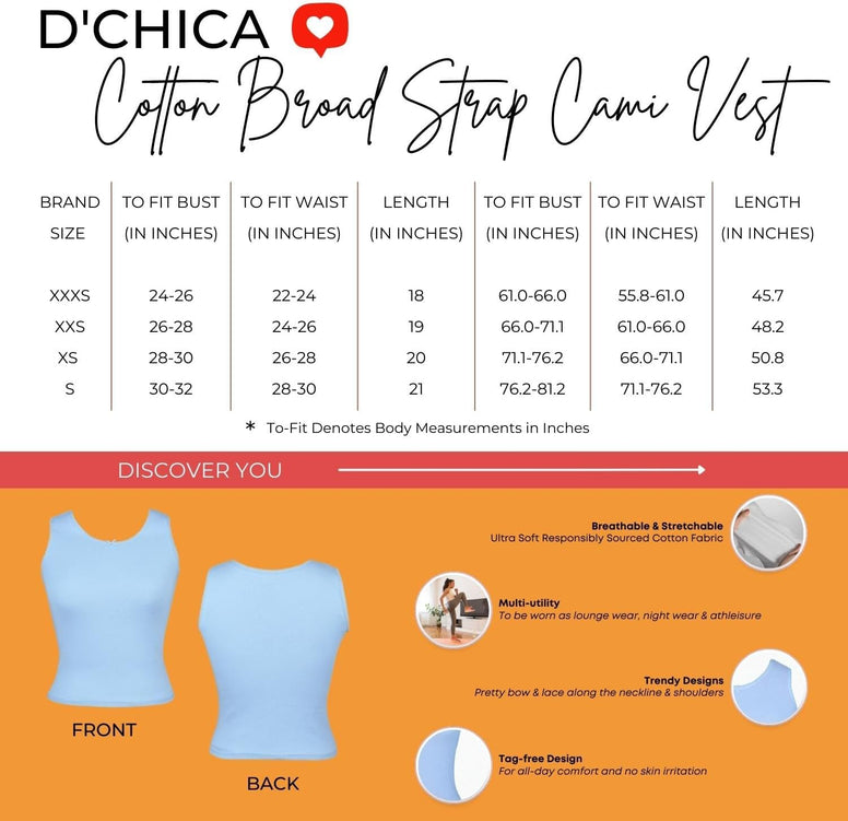 D'chica Girls Undershirt Cotton Camisoles Shelf Bra Layering Cami