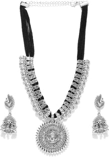 Youbella Stylish Latest Afghani Oxidised Jewellery Silver Plated Jewellery Set For Women (Black)(Ybnk_5488)