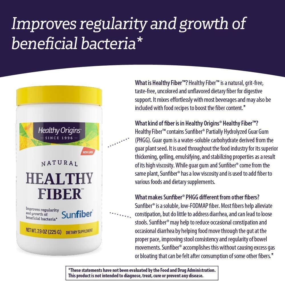 Healthy Origins Healthy Fiber - Clear Mixing (Sunfiber), 225 g - Gut Health Supplements for Women & Men - Fiber Powder Dietary Supplement - Gluten-Free Supplement - 7.9 oz