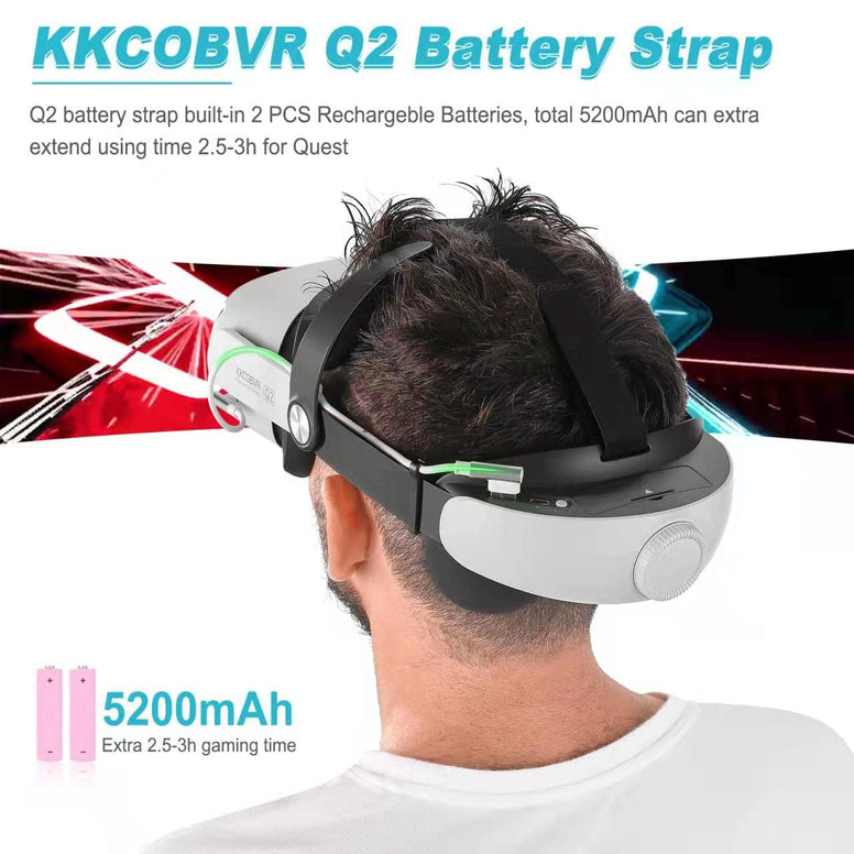 KKCOBVR Elite Strap for Oculus Quest 2,Head Strap with 5200 mAh Battery Pack,Replacement for Oculus Quest 2,VR Game Accessories,Gravity Balance Adjustable Comfortable