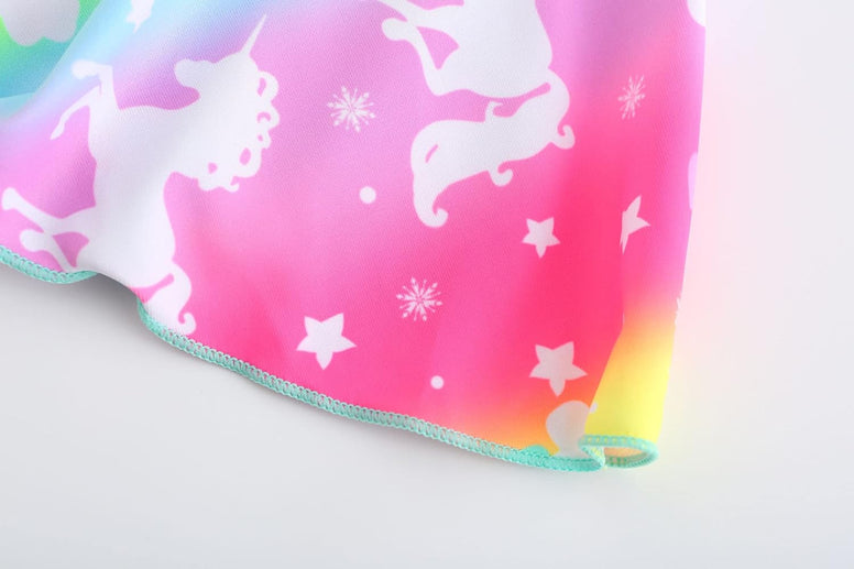 KuKiee Girls One Piece Rainbow Unicorn Swimsuit Stars Print Swimwear Bathing Suit