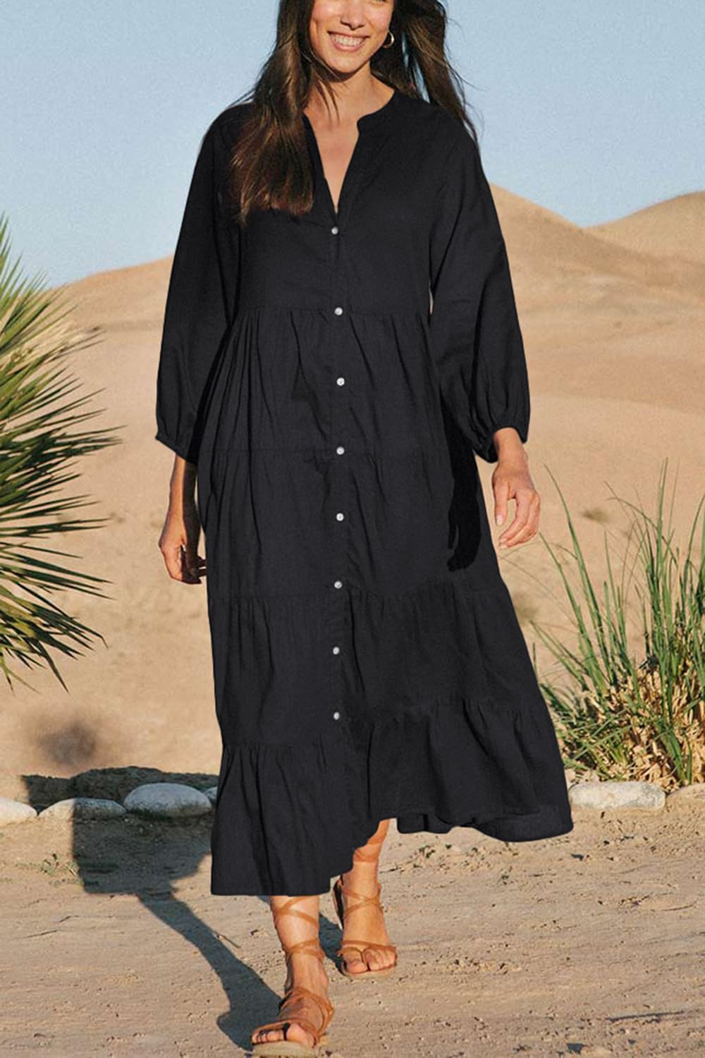 YouKD Women's Summer Boho Kimono Long Shirt Dress Large Size Robe Beach Wraps One Size Bathrobes