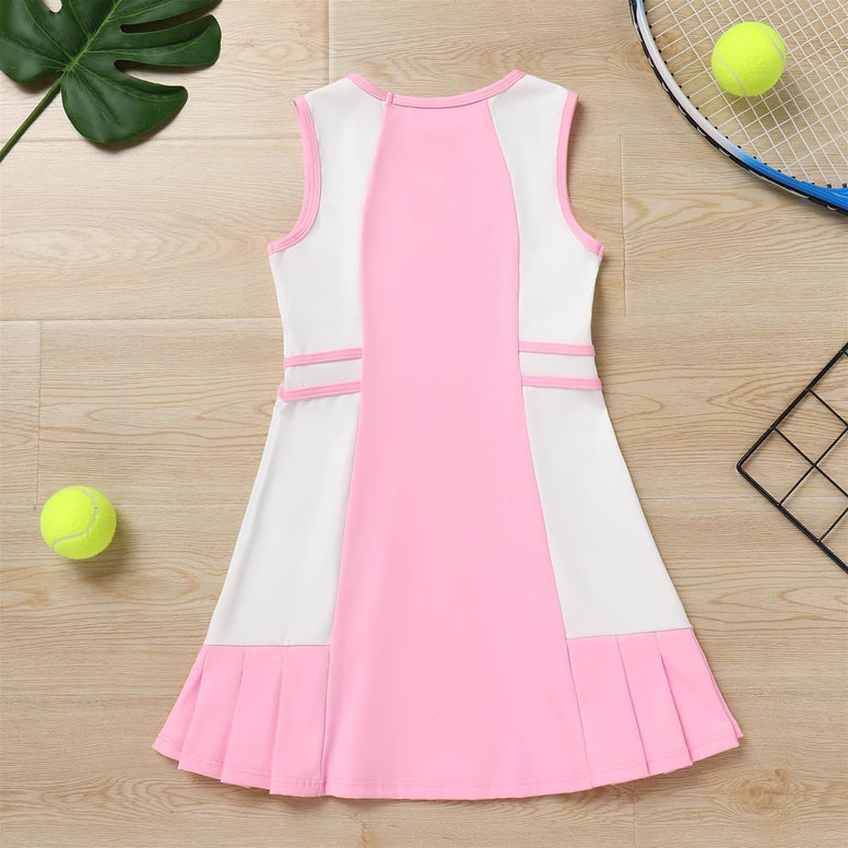 ODASDO Girls Tennis Golf Outfit Sleeveless Dress Tank Top with Pocket Shorts Skorts Set Sportswear Workout Athletic Clothes