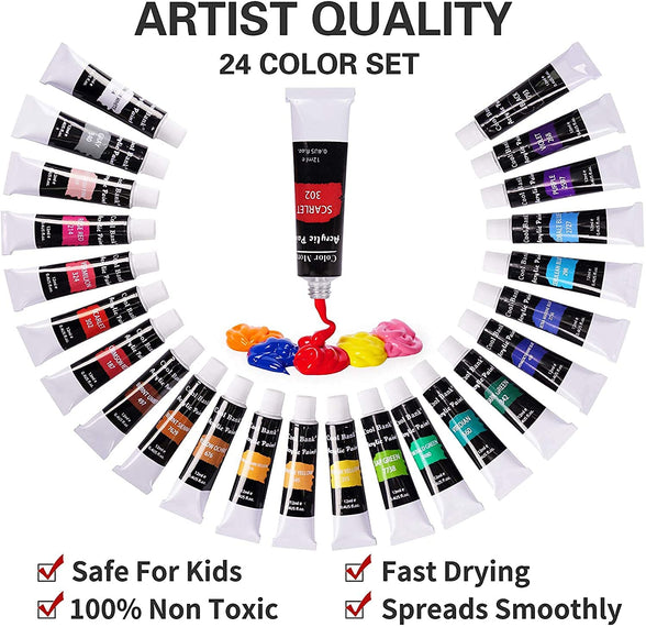 S2C Acrylic Paint set, 24x12ml Tubes Artist Quality oil Acrylic paints water color Non Toxic vibrant colors, Oil paint suitable for beginners & professionals painting on Canvas, wood, clay (Color-24)