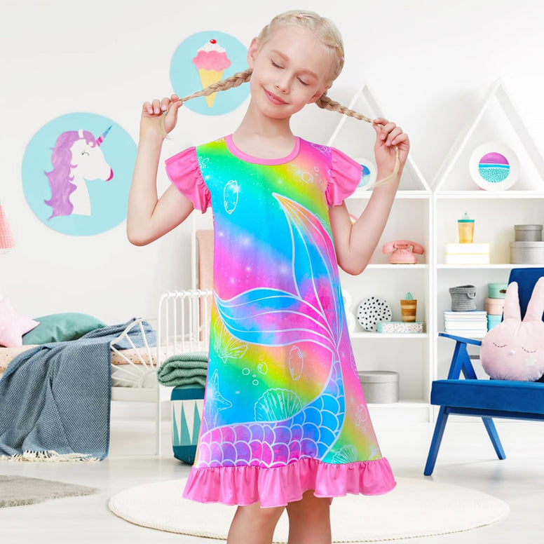 Fiodrimy Girls Nightgowns Unicorn Sleepwear Night Sleep Dress Pajamas Little Kids Toddler Soft Nightgown