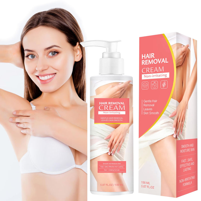 Sensitive Skin Hair Removal Cream for Women, Painless Bikini Hair Removal, Long-Lasting Fast-Acting, for All Skin Types, All Skin Types, Use on Arms, Underarms, Legs, Full Bikini Area