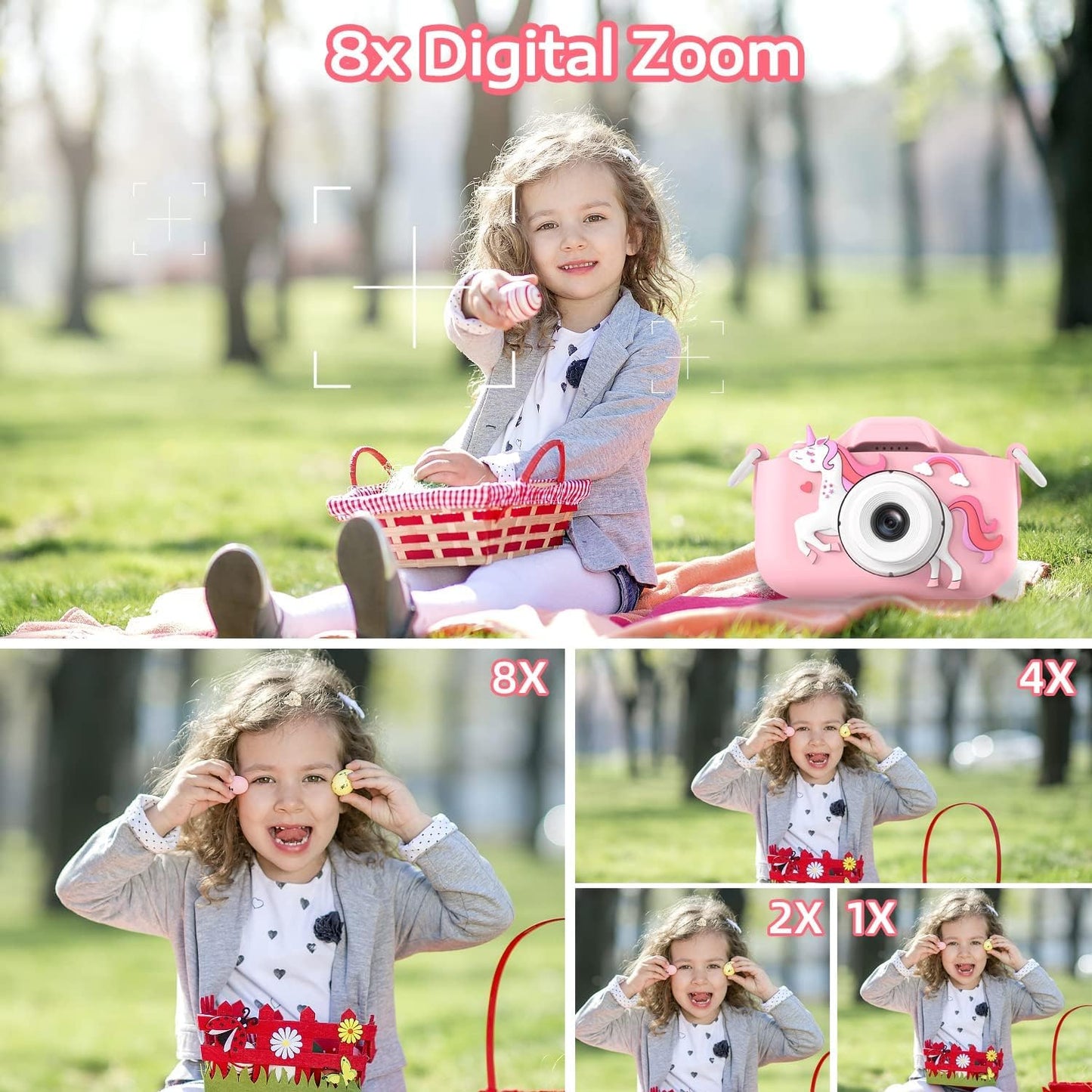 ZONEY Kids Camera, ZONEY Children Digital Camera, 40MP 1080P HD Digital Video Camera with Cute Silicone Cover, Rechargable Video Recorder with 32G SD Card, Game Camera for Boys Girls Gift (Pink)