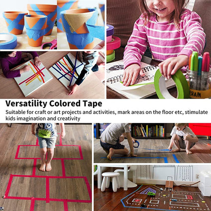 Colored Masking Tape, 8 Rolls Color Masking Tape-Craft Tape, Painter Tape, Labeling Tape for Arts Crafts DIY, Decorative Paper Tape for Kids (8 Color, 2.5cm * 104m)