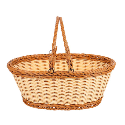 YARNOW Rattan Picnic Basket Wicker Floral Picnic Storage Basket with Handle for Camping Use Home Decor
