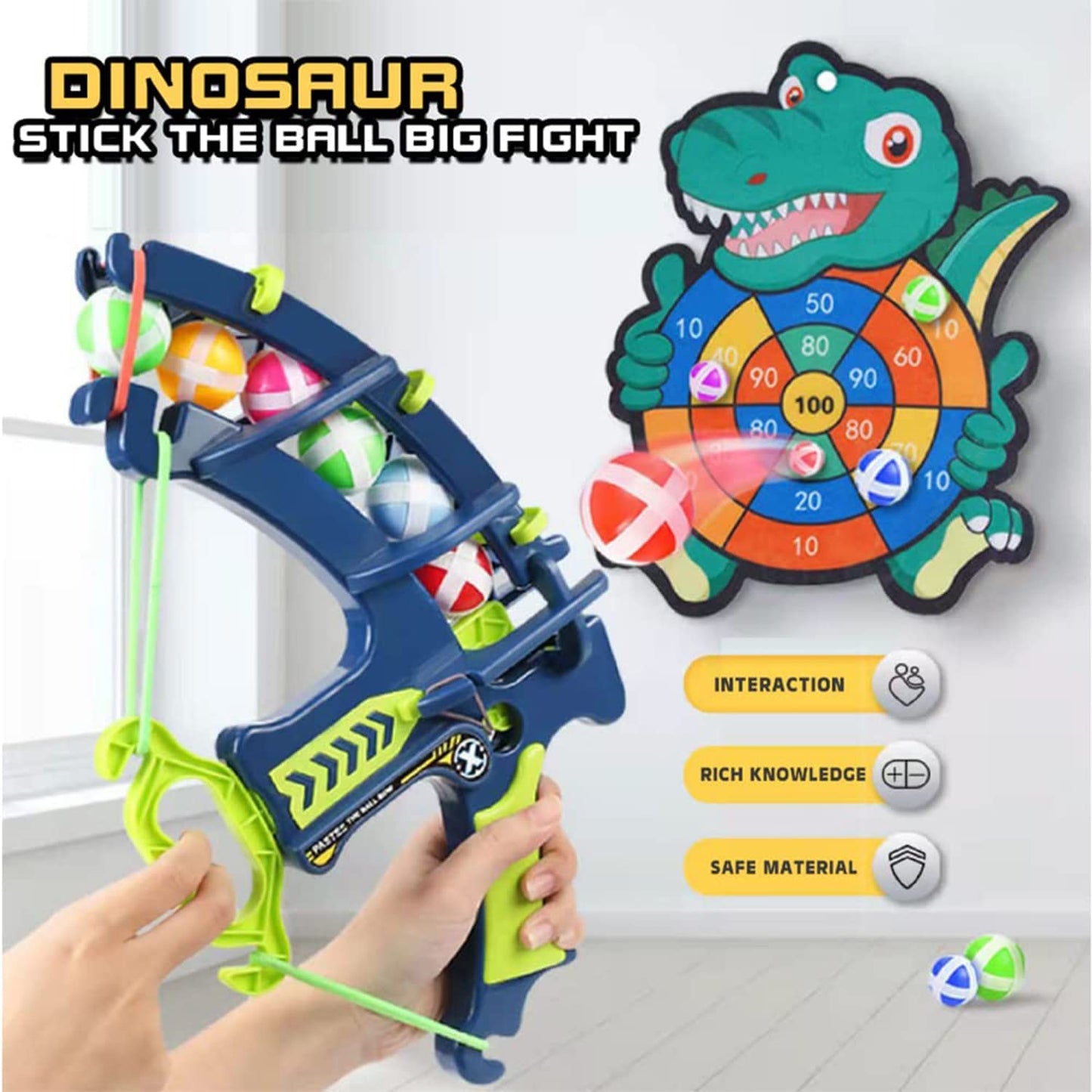 Beauenty Target Shooting Games Kids Toys, Safe Shooting Games Toys, 1 Dinosaur Bow and Arrow with 24 Sticky Balls for 4 5 6 7 8 9 Years Old Boys Girls Toy Set Gift (Dinosaur Shooting Games)