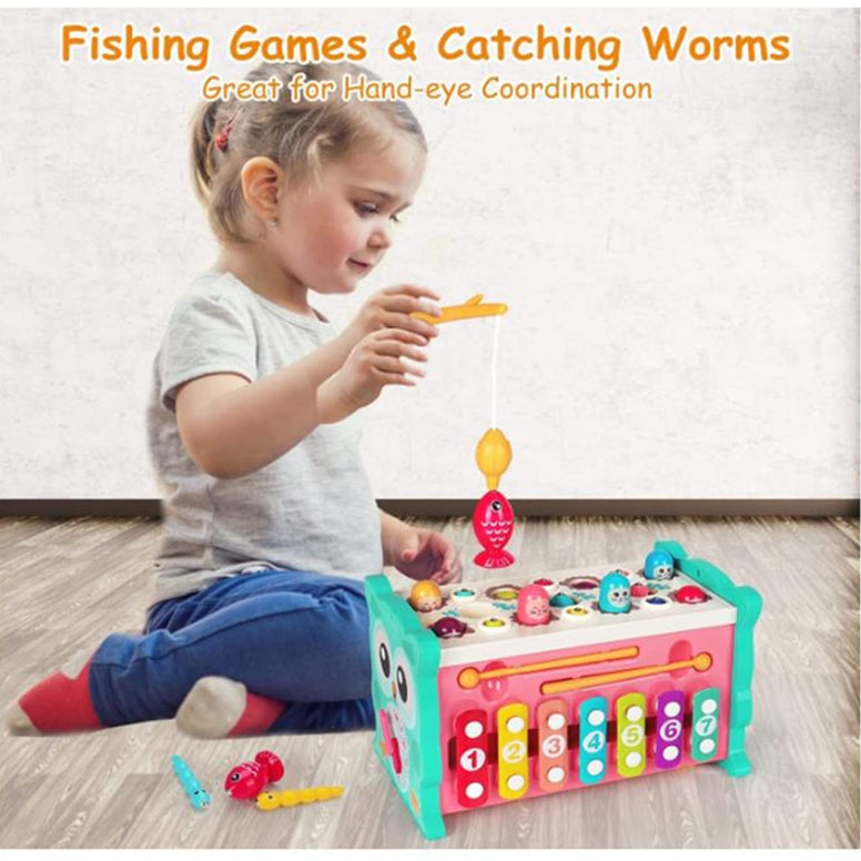 8 in 1 Toddler Activity Cube, Baby Montessori Developmental Toy Fine Motor Skills,Educational Hammering Toys Sensory Fishing Games Xylophone Shape Sorter Busy Toy for 1 2 3 4 Year Old Boy Girl Gift