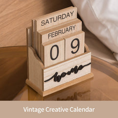 Perpetual Calendar Wooden Blocks Calendar for Home Office Desk Date Week Month Accessories (Natural Wood Calendar)