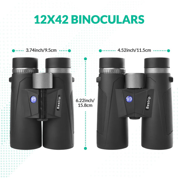 Bestrip 12x42 Binoculars for Adults with Tripod, Compact Waterproof Binoculars for Bird Watching Outdoors Hunting Gifts for Men