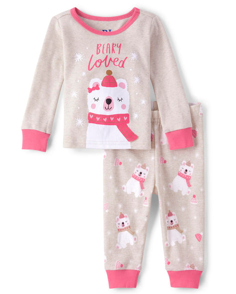 The Children's Place Baby Girl's and Toddler Long Sleeve Top and Pants Snug Fit 100% Cotton 2 Piece Pajama Set 3-6 Months