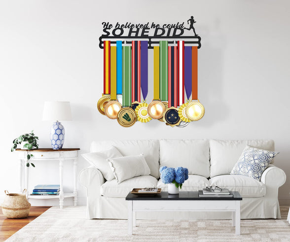 Medal Hanger Display Awards Ribbon. Sturdy Medal Holder Wall Mount Frame Rack Hanging Cheer, Running, Gymnastics, Soccer, Softball Race Medals, Sports Marathon Gifts for Boys and Men, Easy to Install
