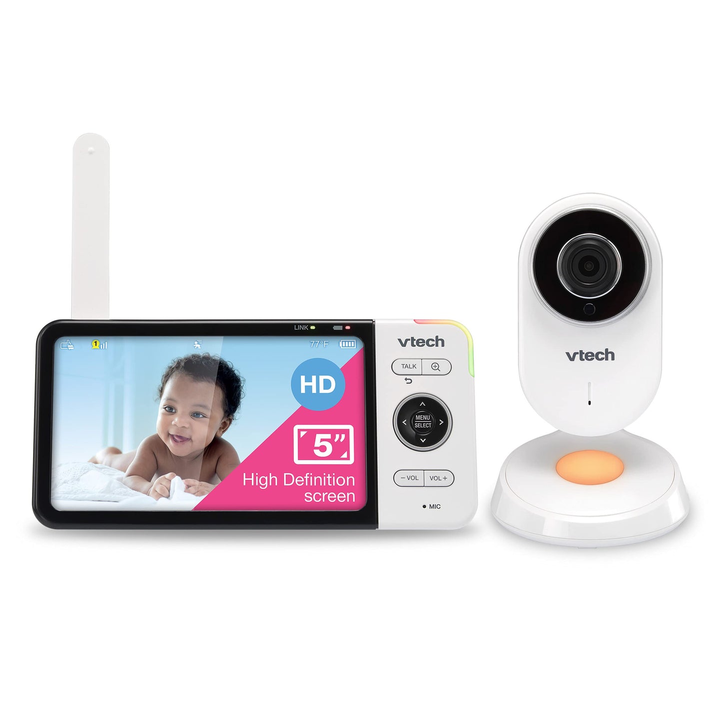 VTech VM818HD Video Monitor, 5-inch 720p HD Display, Night Light, 110-degree Wide-angle True-color DayVision, HD No Glare NightVision, Best-in-class 1000ft Range, 2-Way Talk