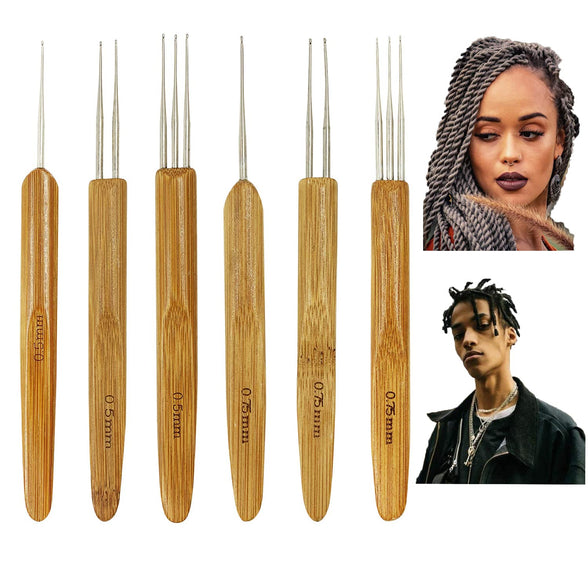 DELFINO Dreadlocks Crochet Hooks Set, with Bamboo Handle, Hair Weaving Needle Dreadlocks Interlock Needle Tool for Braid Craft, Dreadlocks, Gift to Friends, Lovers or Families who Have the Dreadlocks.