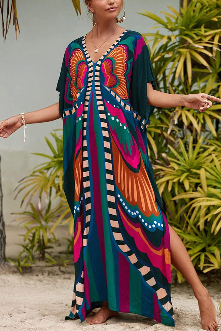 YouKD Summer Long Kaftan Bohemian Loungewear Beach Swimsuit Cover Up Maxi Dress for Women