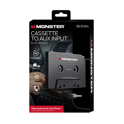 Monster Cassette to Aux Audio Adapter for Car, Compatible with Devices Featuring 3.5mm Aux Port, Music Playback, Hands-Free Calls, Easy DIY Installation, Plug and Play